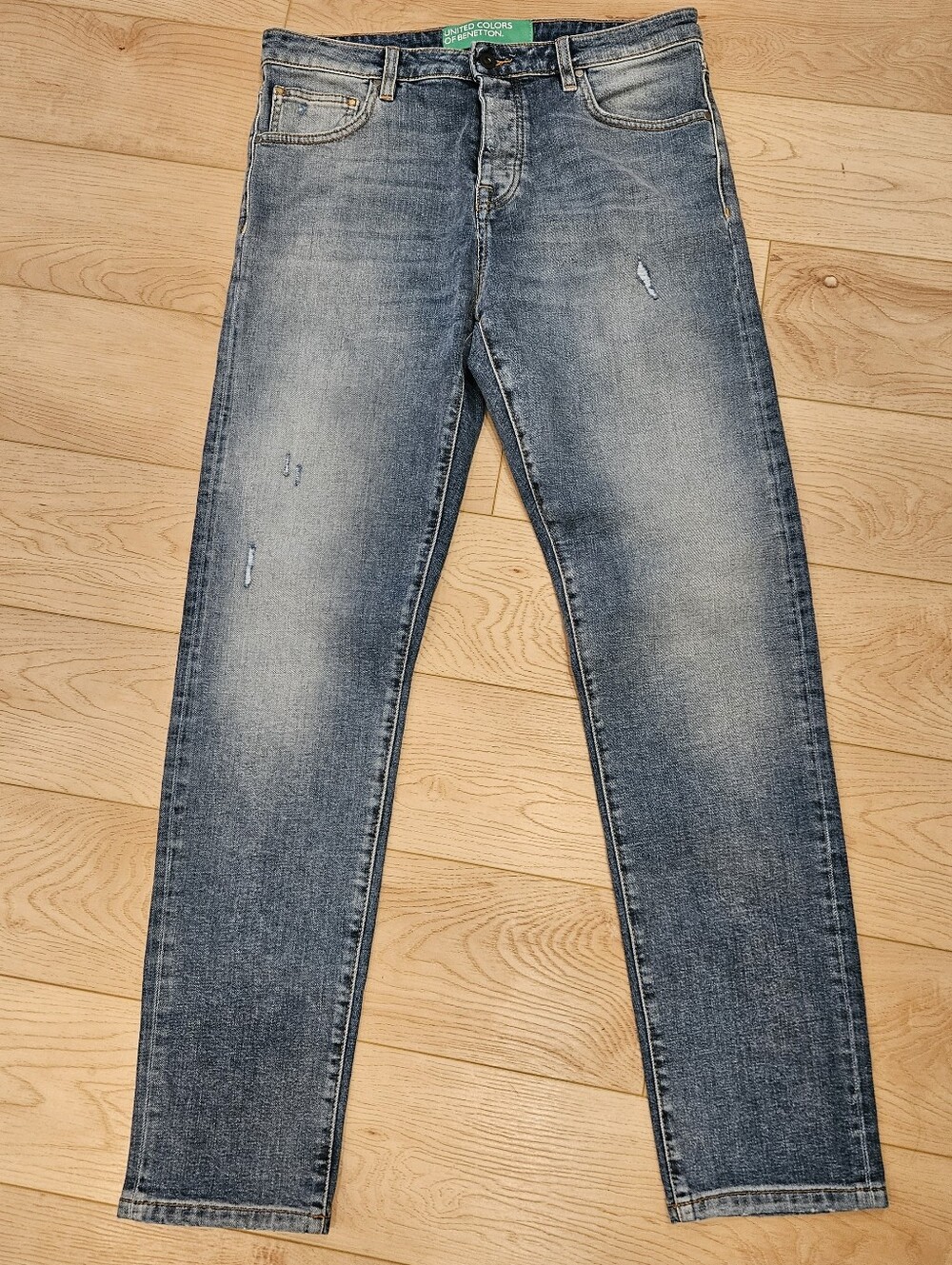 United Colors Of Benetton Mens Oskar Slim Jeans Distressed Faded Size 34 Light